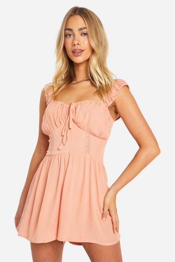 Cotton Broderie Milkmaid Playsuit pink