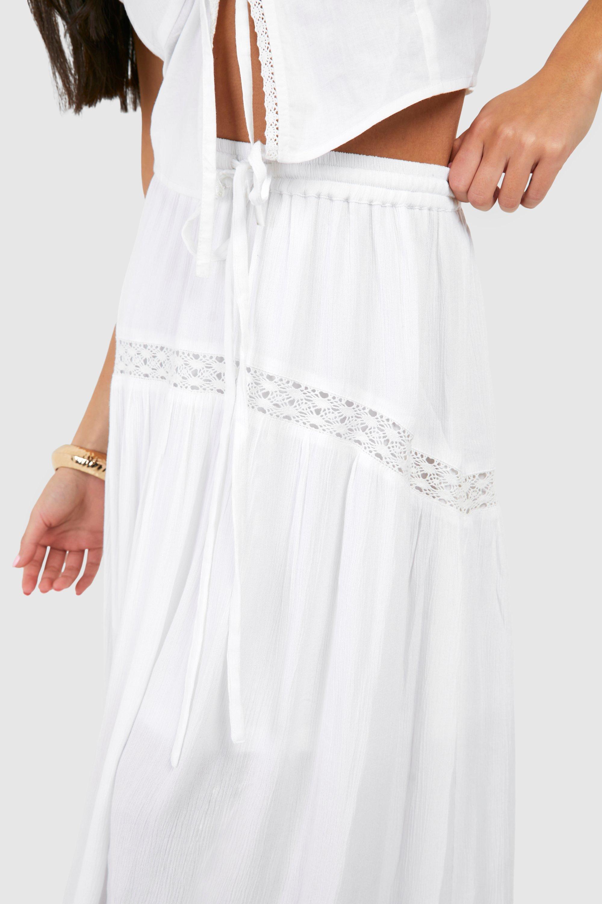 boohoo Petite Lace Detail Cotton Maxi Skirt White Size 10