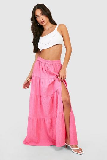 Petite Textured Tiered Hem Woven Maxi Skirt pink
