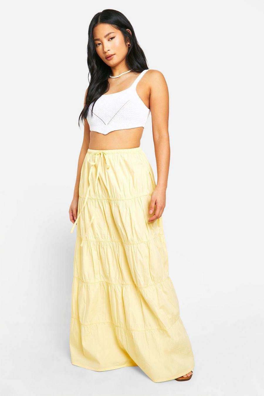 Yellow Petite Tiered Hem Woven Maxi Skirt image number 1