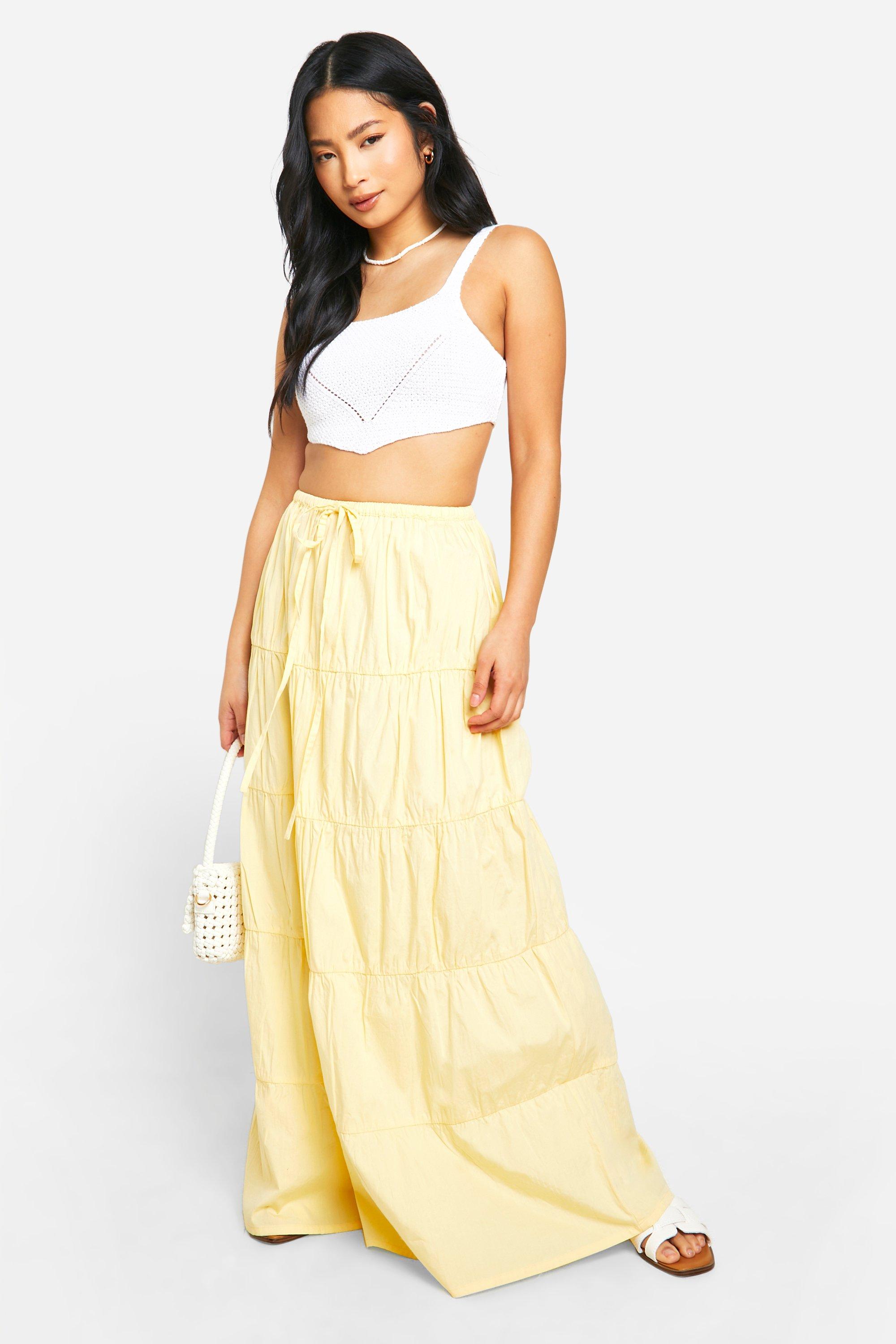 Petite Tiered Hem Woven Maxi Skirt boohoo