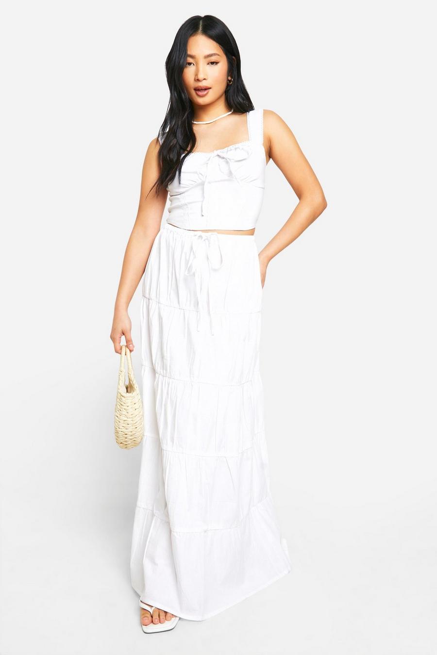 White Petite Tiered Hem Woven Maxi Skirt image number 1