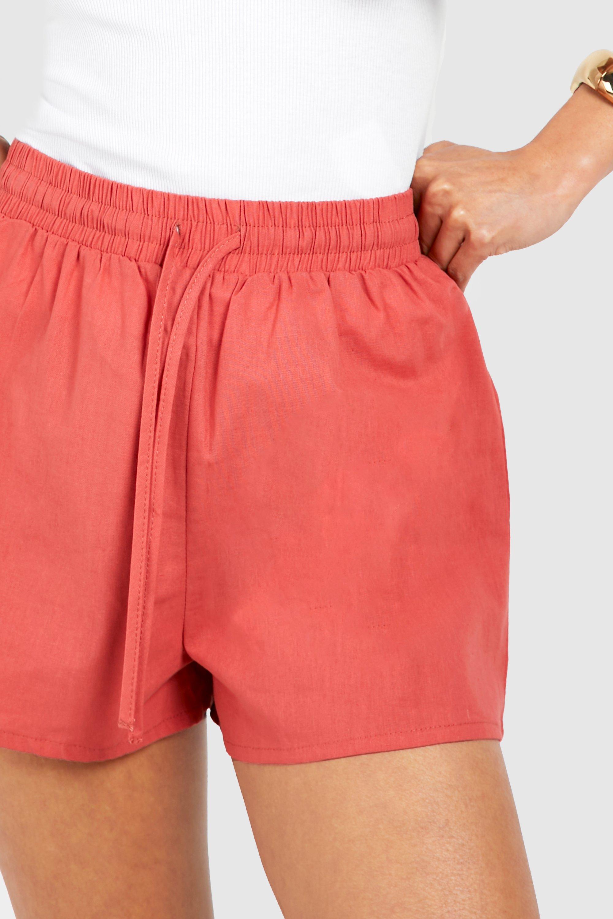 Linen Look Tie Waist Shorts boohoo