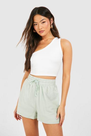 Linen Look Tie Waist Shorts sage