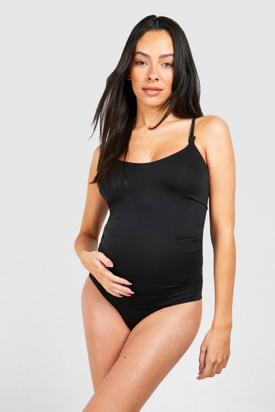 Black Maternity Seamless Nursing Cami And Brief Set image number 1