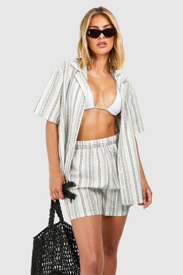 Linen Look Stripe Beach Shorts white