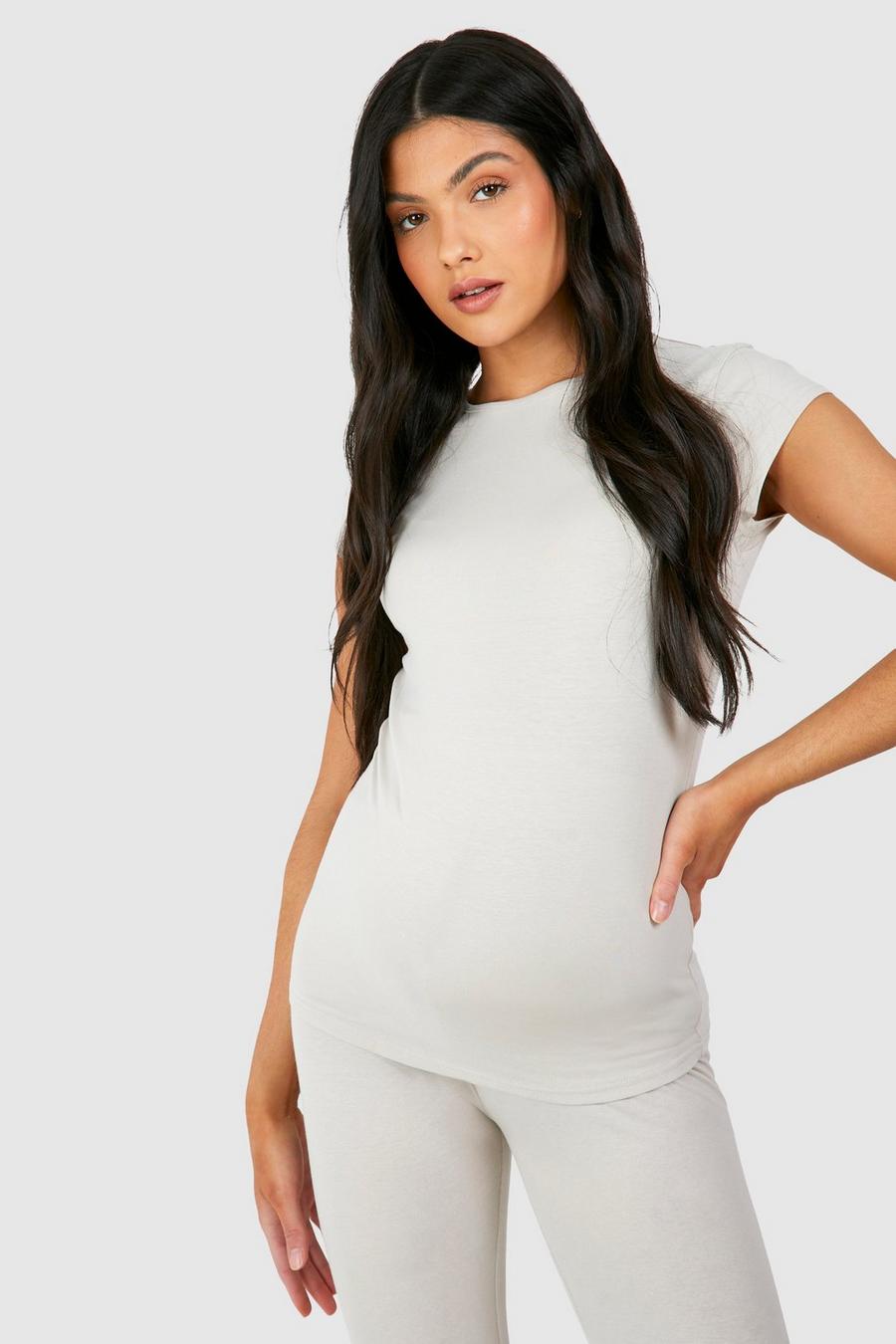 Taupe Zwangerschap Zacht Getailleerd Modal T-Shirt Met Kapmouwen