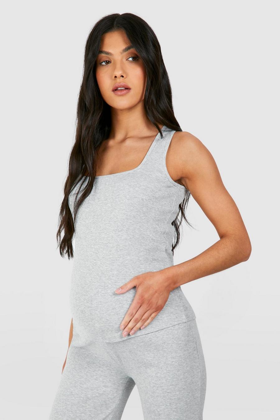Grey Maternity Ribbed Square Neck Tank Top Top image number 1