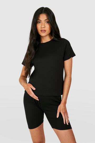 Maternity Ribbed Short Sleeve T-shirt black
