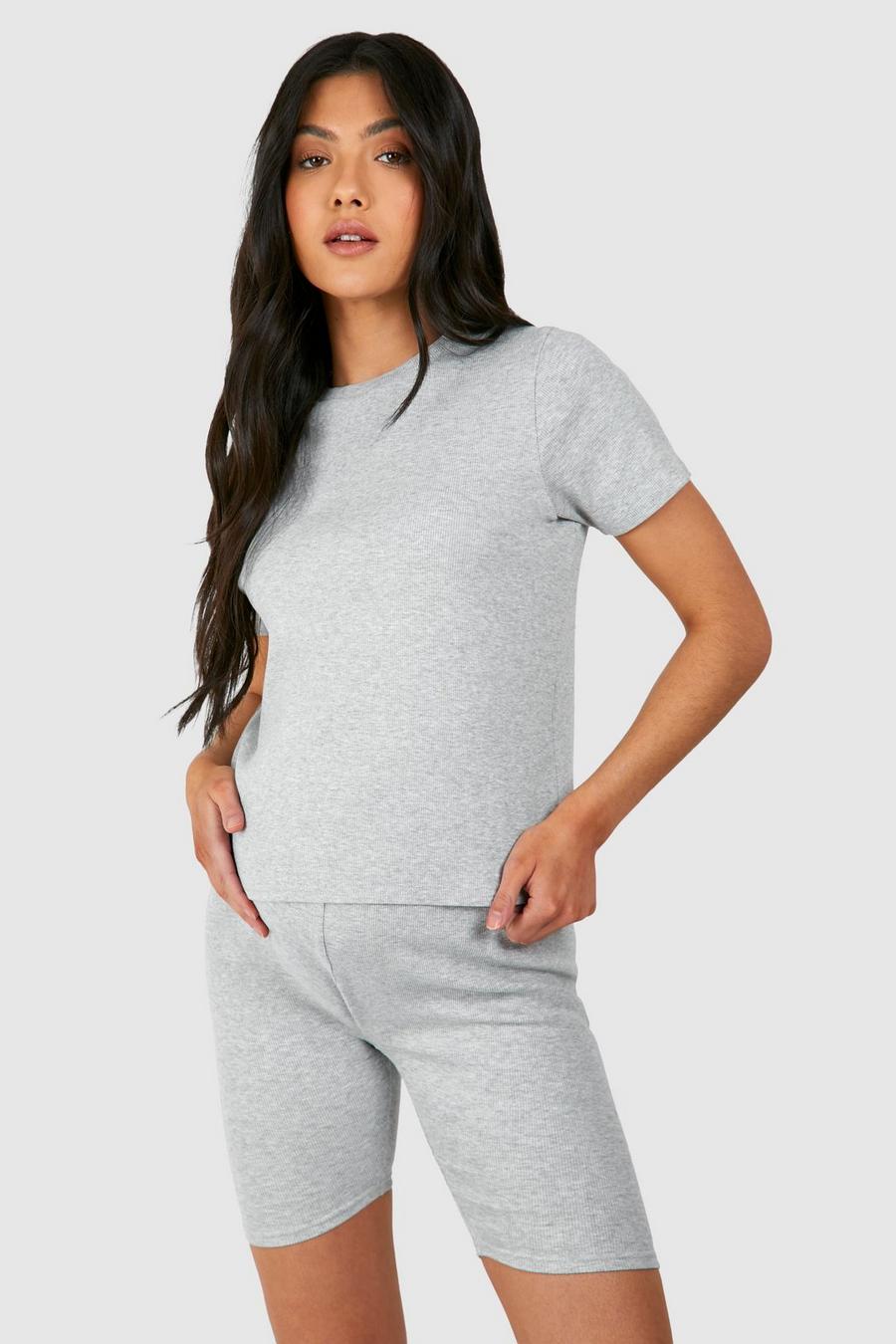 Grey Zwangerschap Geribbeld T-Shirt Met Korte Mouwen image number 1
