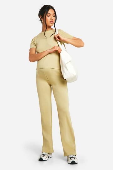 Maternity Ribbed Wide Leg Trouser olive