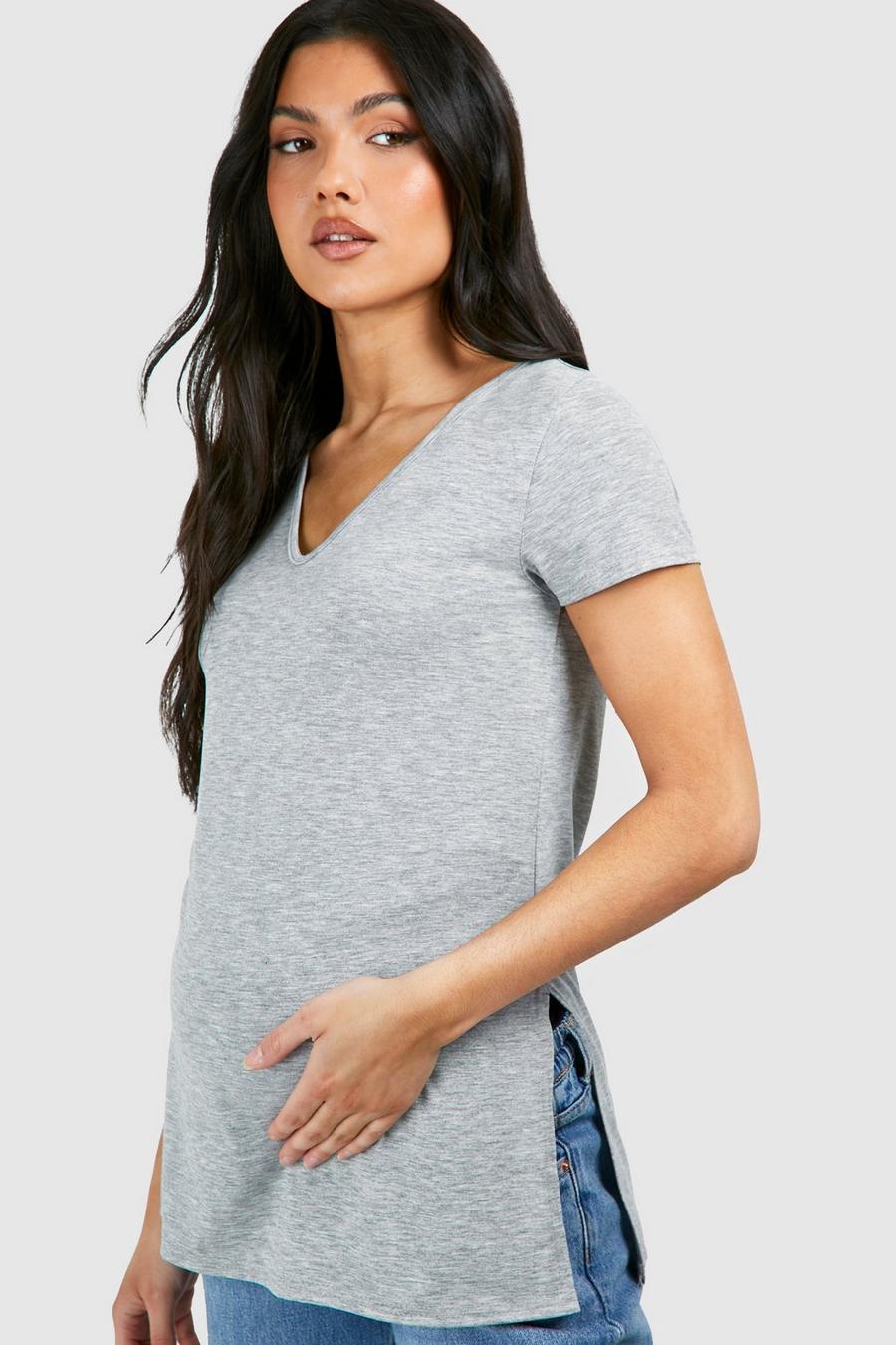 Grey Maternity Longline Split Hem T-shirt image number 1