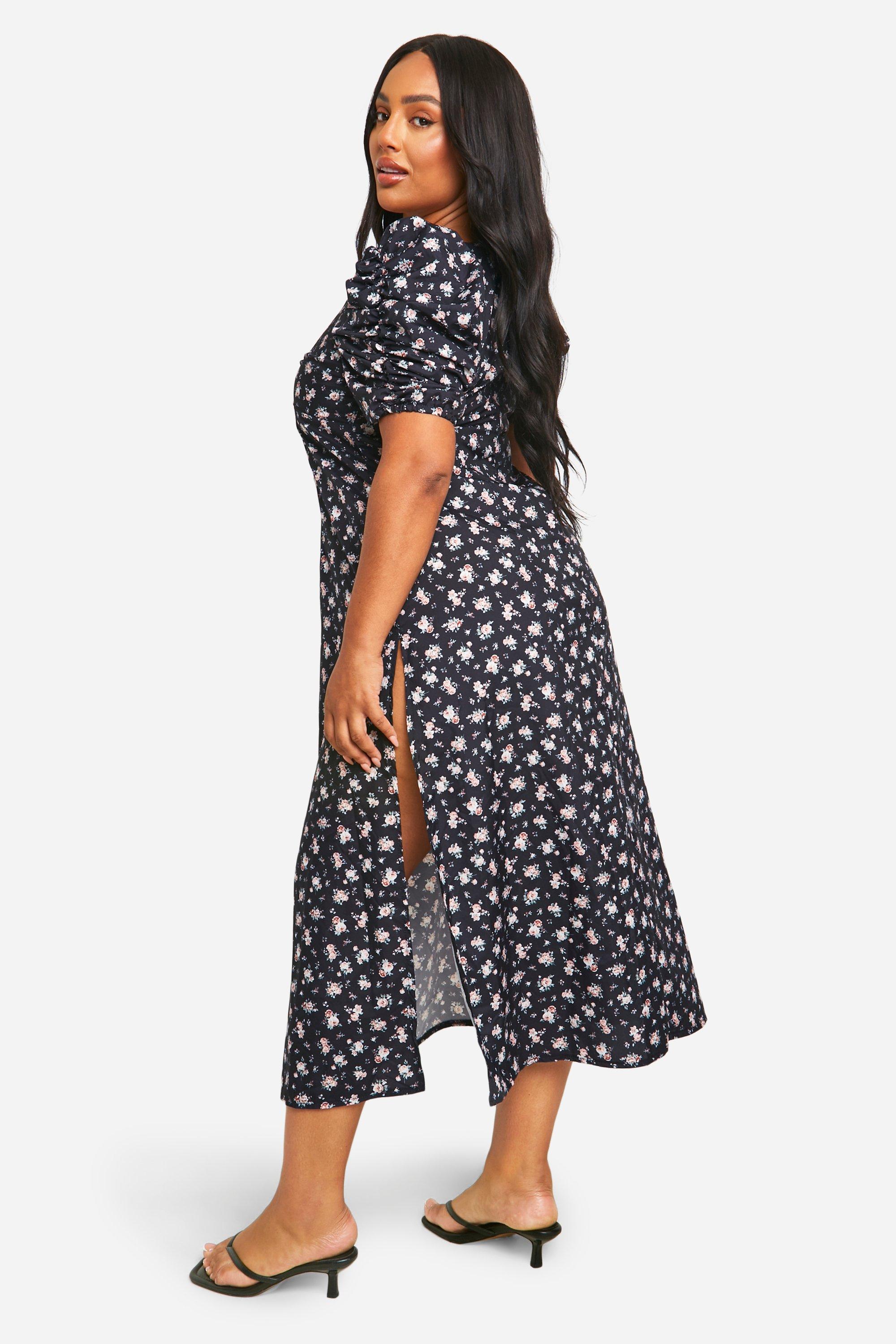 Black floral milkmaid dress best sale