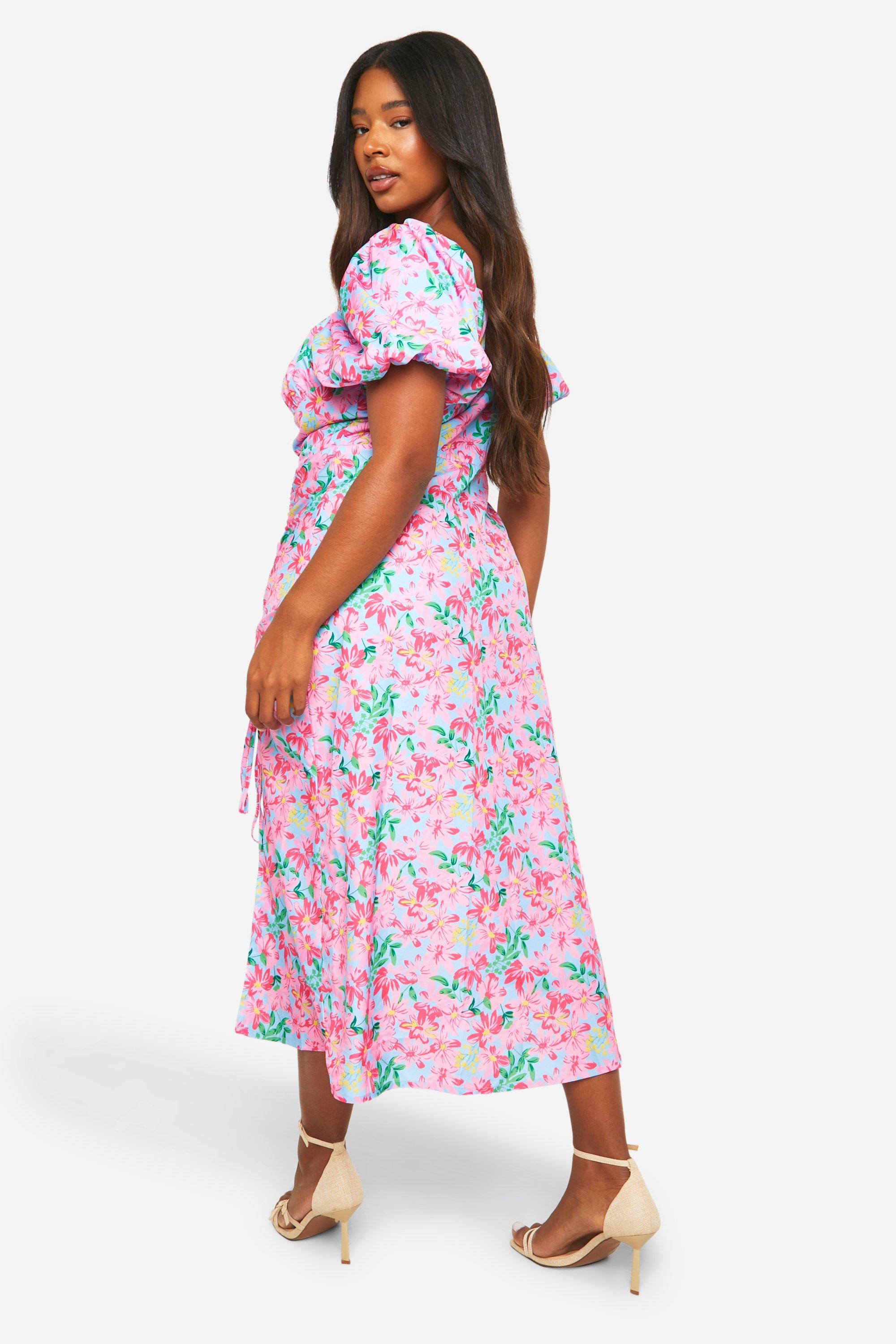 Plus Woven Ditsy Floral Ruched Midi Dress | boohoo USA