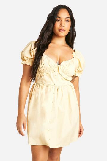 Plus Woven Milkmaid Button Down Skater Dress stone