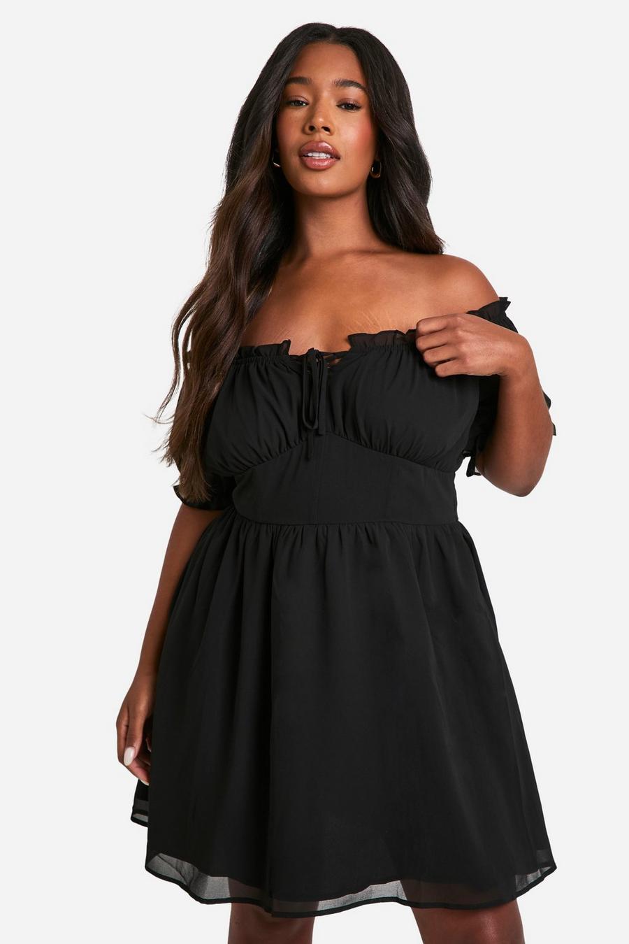Black Plus Bardot klänning med snörning image number 1