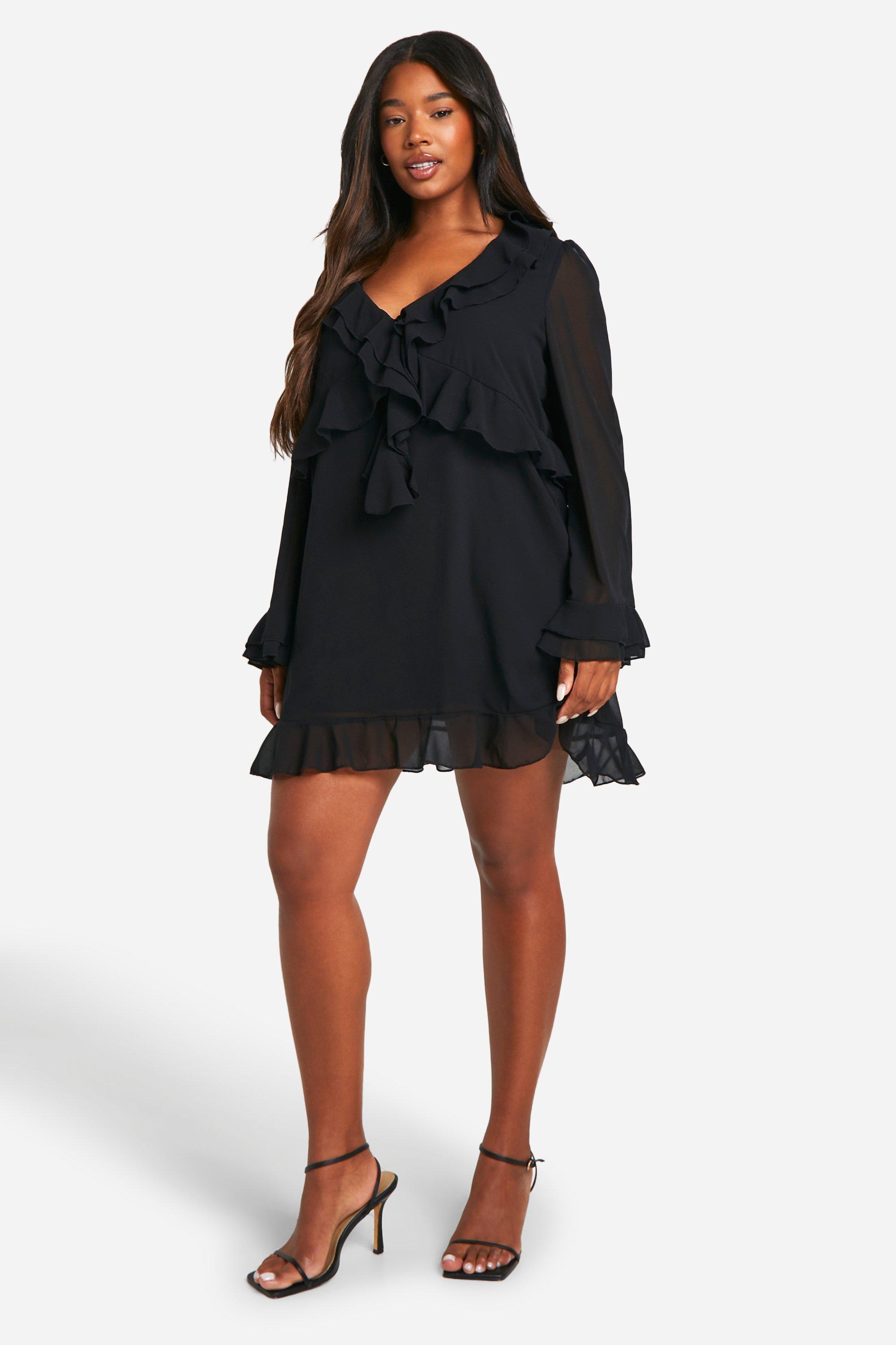 Plus Chiffon Ruffle Shift Dress boohoo UK