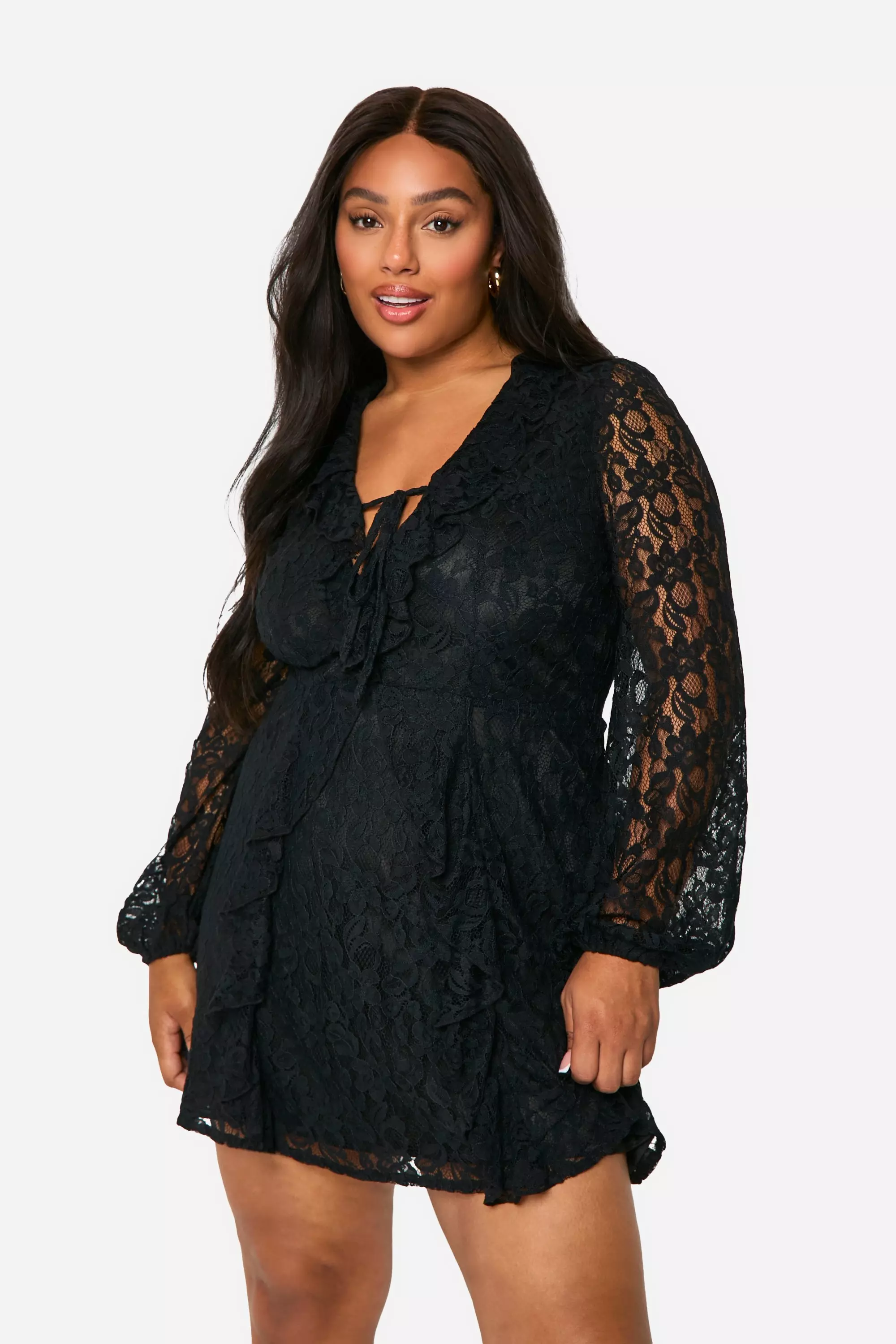 Black lace skater dress plus size sales