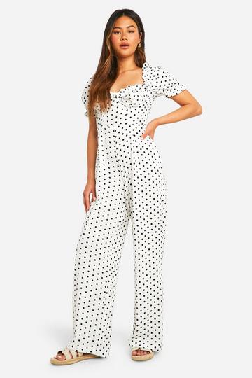 White Milkmaid Polka Dot Jumpsuit