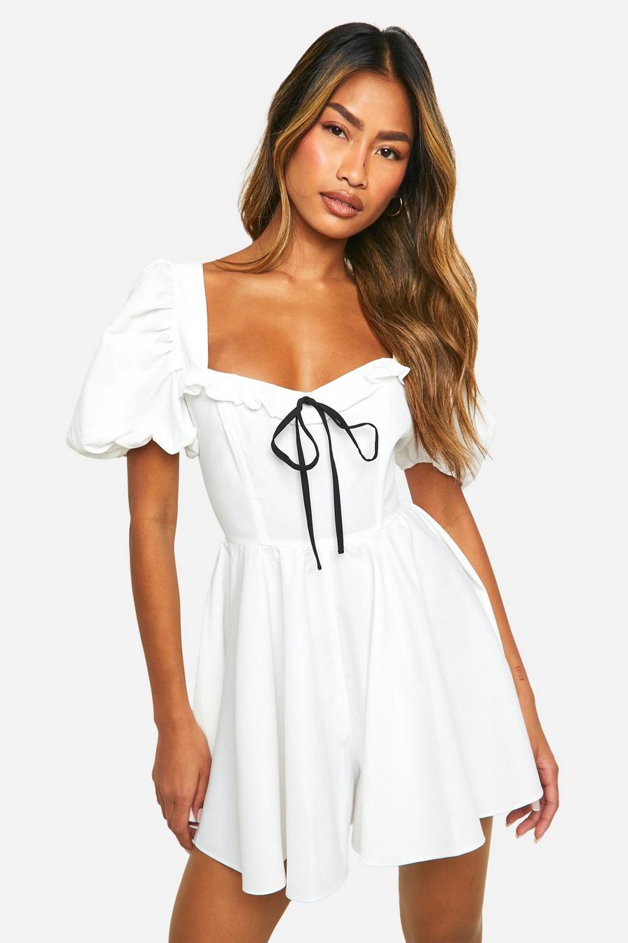 White Milkmaid Puff Playsuit image number 1