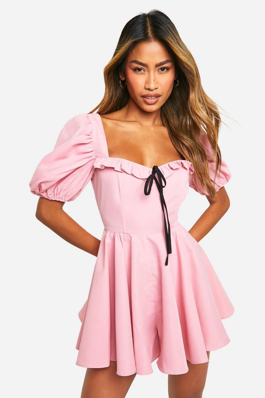 Pink Milkmaid Puff Playsuit image number 1