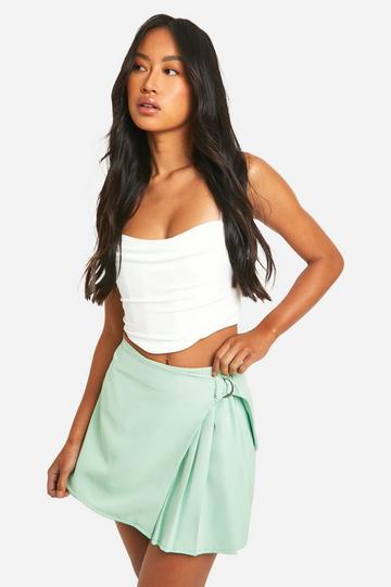 Sage Green Pleated Wrap Mini Skirt