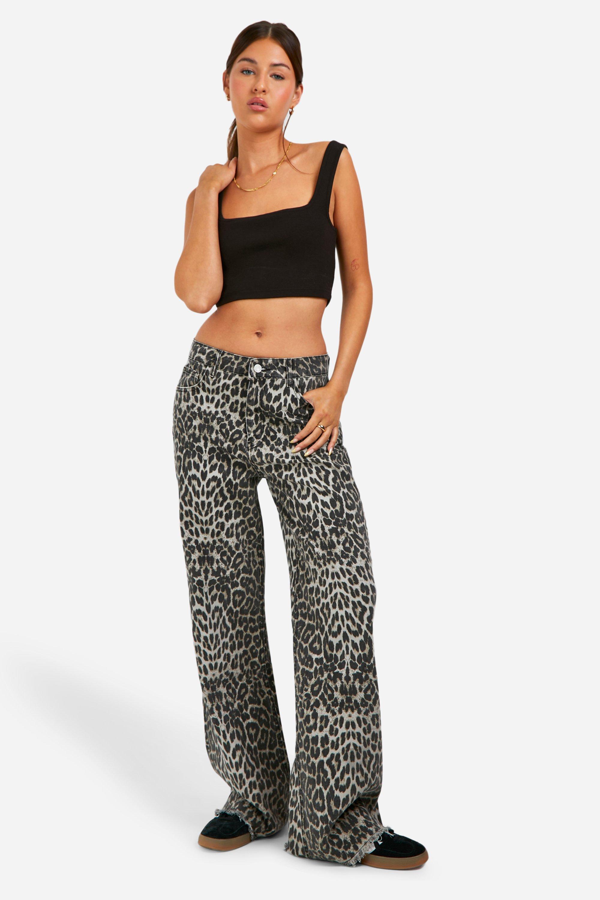 Leopard print straight leg jeans best sale