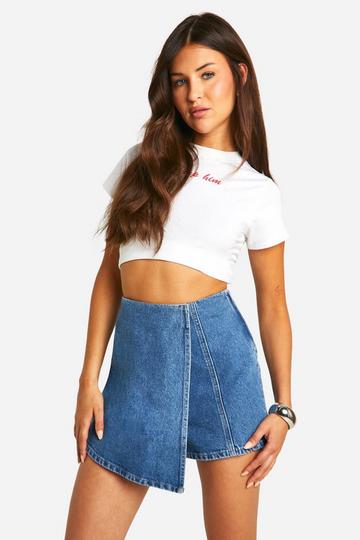 Wrap Detail Denim Skort mid wash