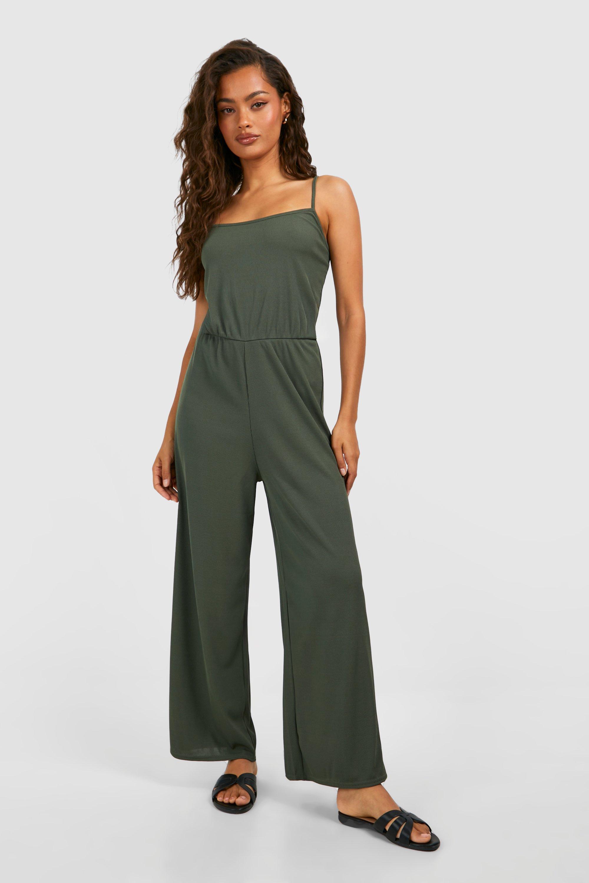 Basic Rib Strappy Culotte Jumpsuit boohoo USA