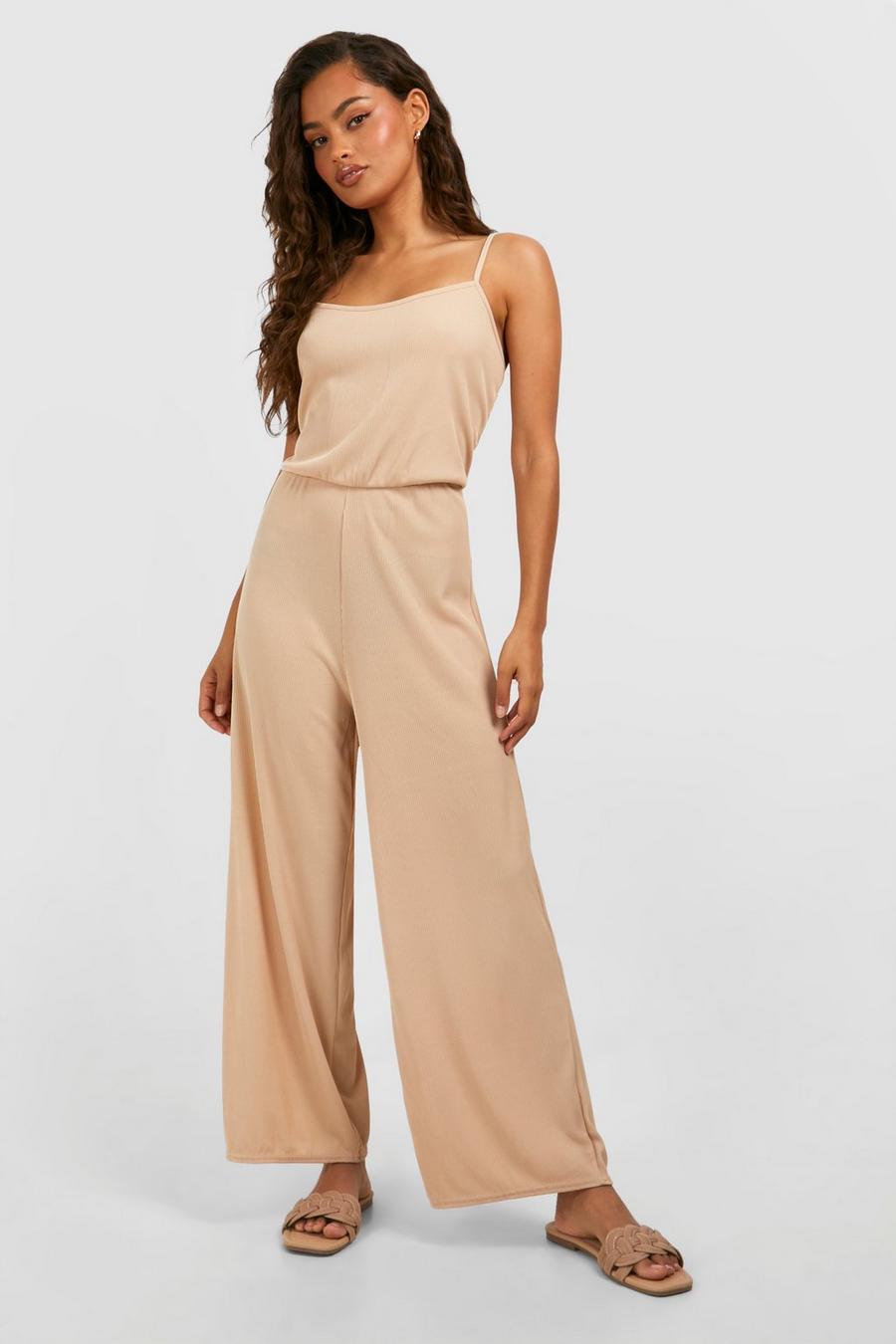 Stone Basic Rib Strappy Culotte Jumpsuit image number 1