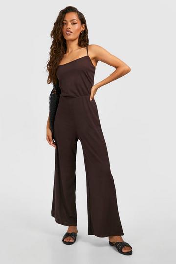 Basic Rib Strappy Culotte Jumpsuit chocolate