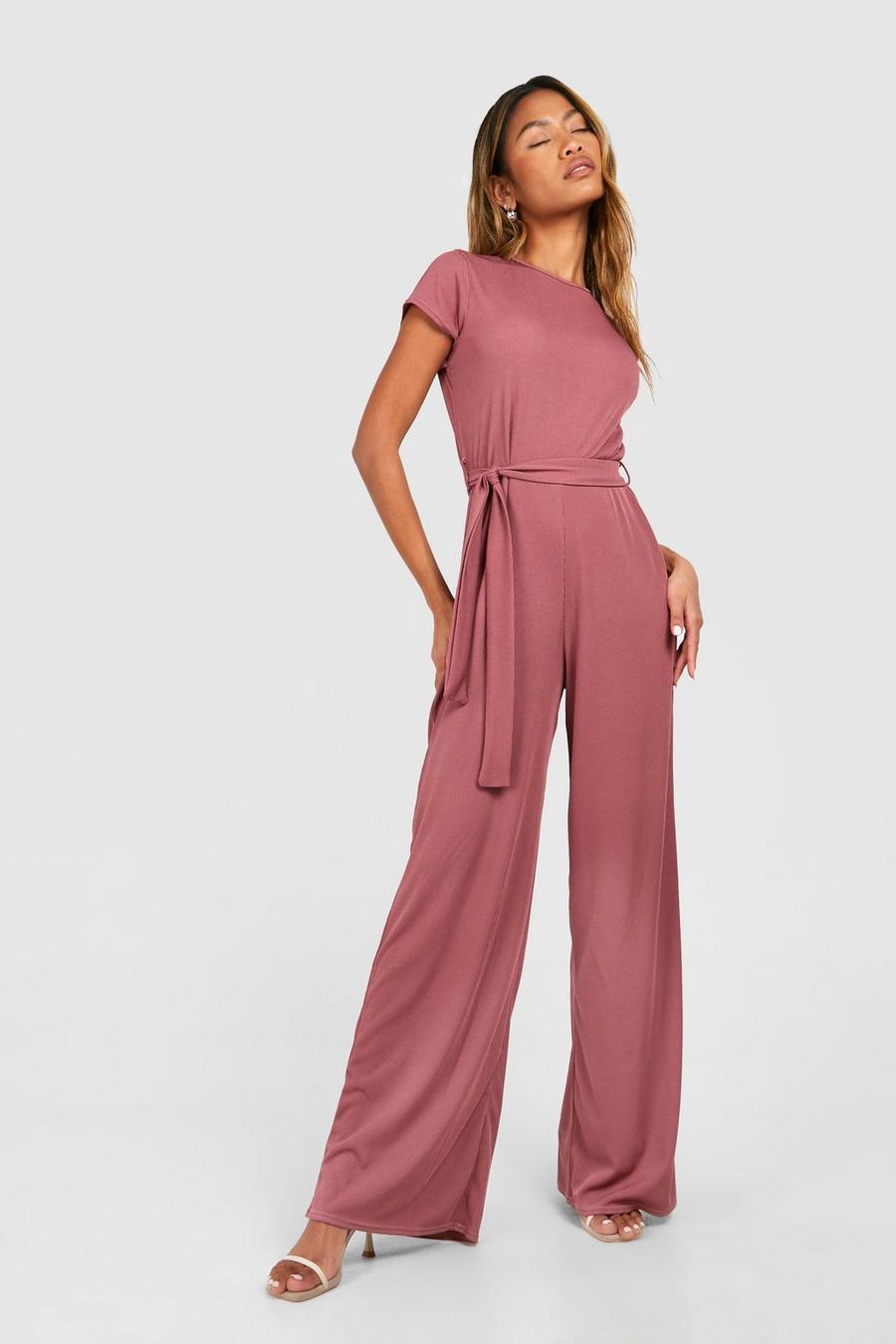 Rose Slouchy Belted Soft Rib Jumpsuit