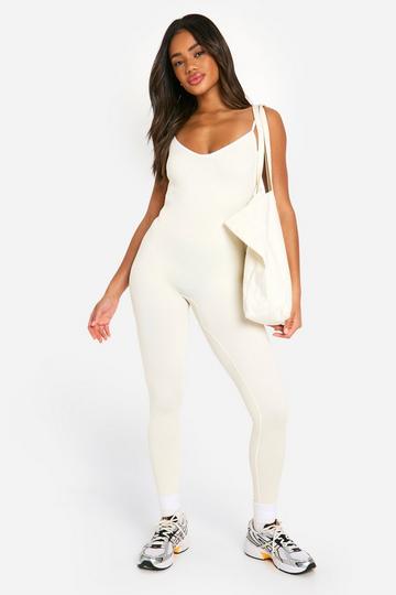 Stone Beige Seamless Contrast Unitard