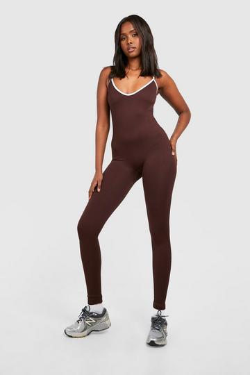 Seamless Contrast Unitard chocolate