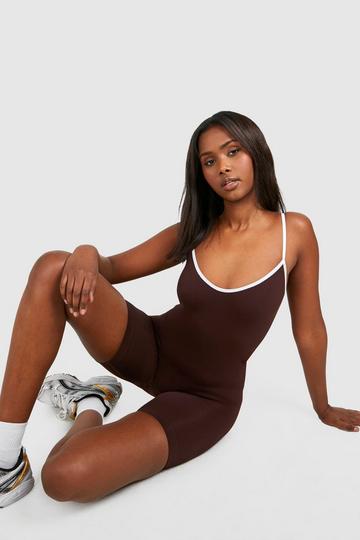 Naadloze Contrasterende Unitard Met Shorts chocolate