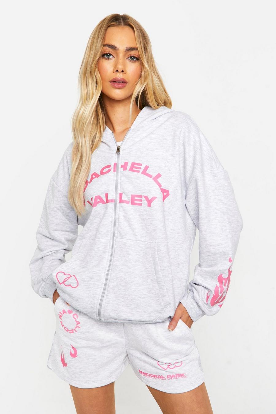 Ash grey Coachella Valley Multi Print Zip Through Hooded Tracksuit