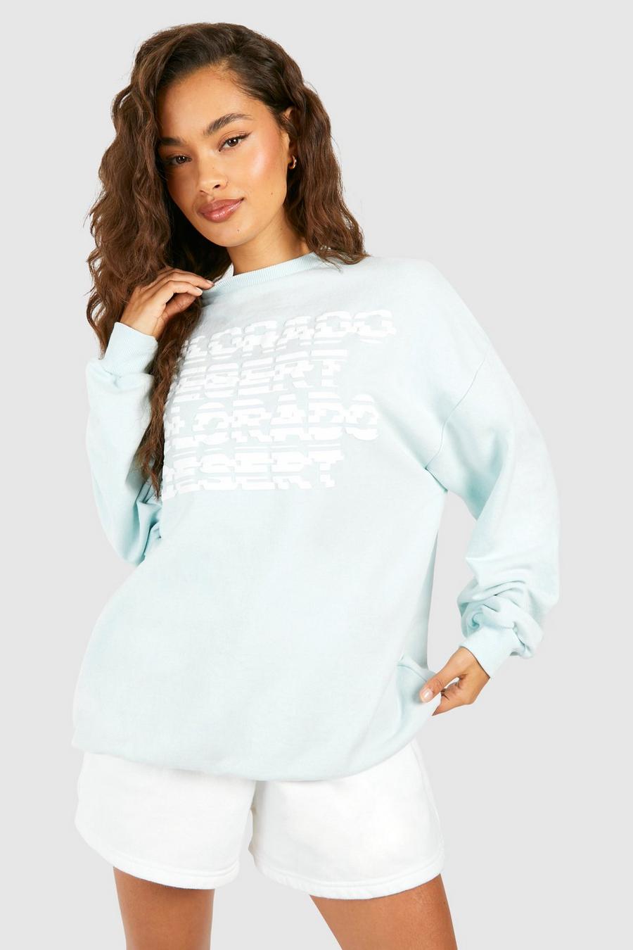 Baby blue Colorado Puff Print Silicone Oversized Sweatshirt