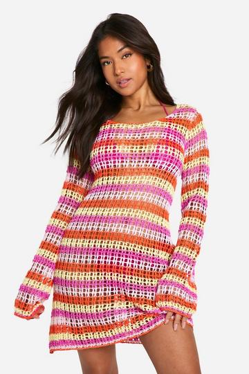 Petite Stripe Crochet Beach Dress multi