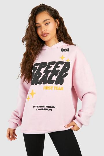 Speed Track Puff Print Slogan Oversized Hoodie light pink