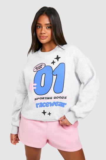 Motorsport Puff Print Slogan Oversized Sweatshirt ash grey