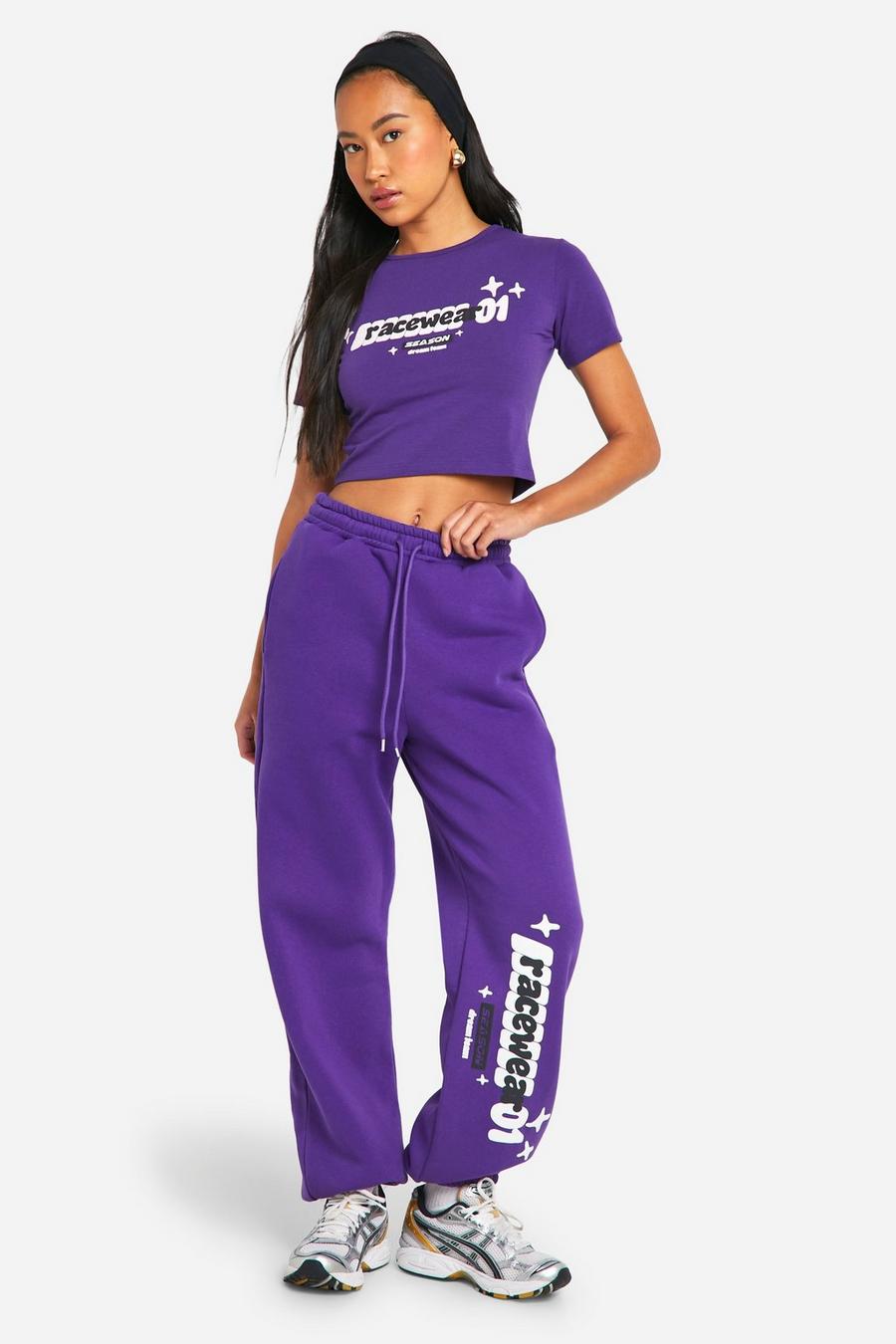 Purple Motorsport Puff Print Fitted T-shirt And Straight Leg Jogger Set image number 1