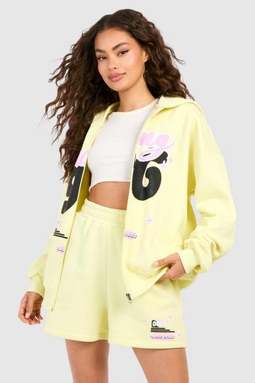 Motorsport Puff Print Zip Through Hooded Tracksuit lemon