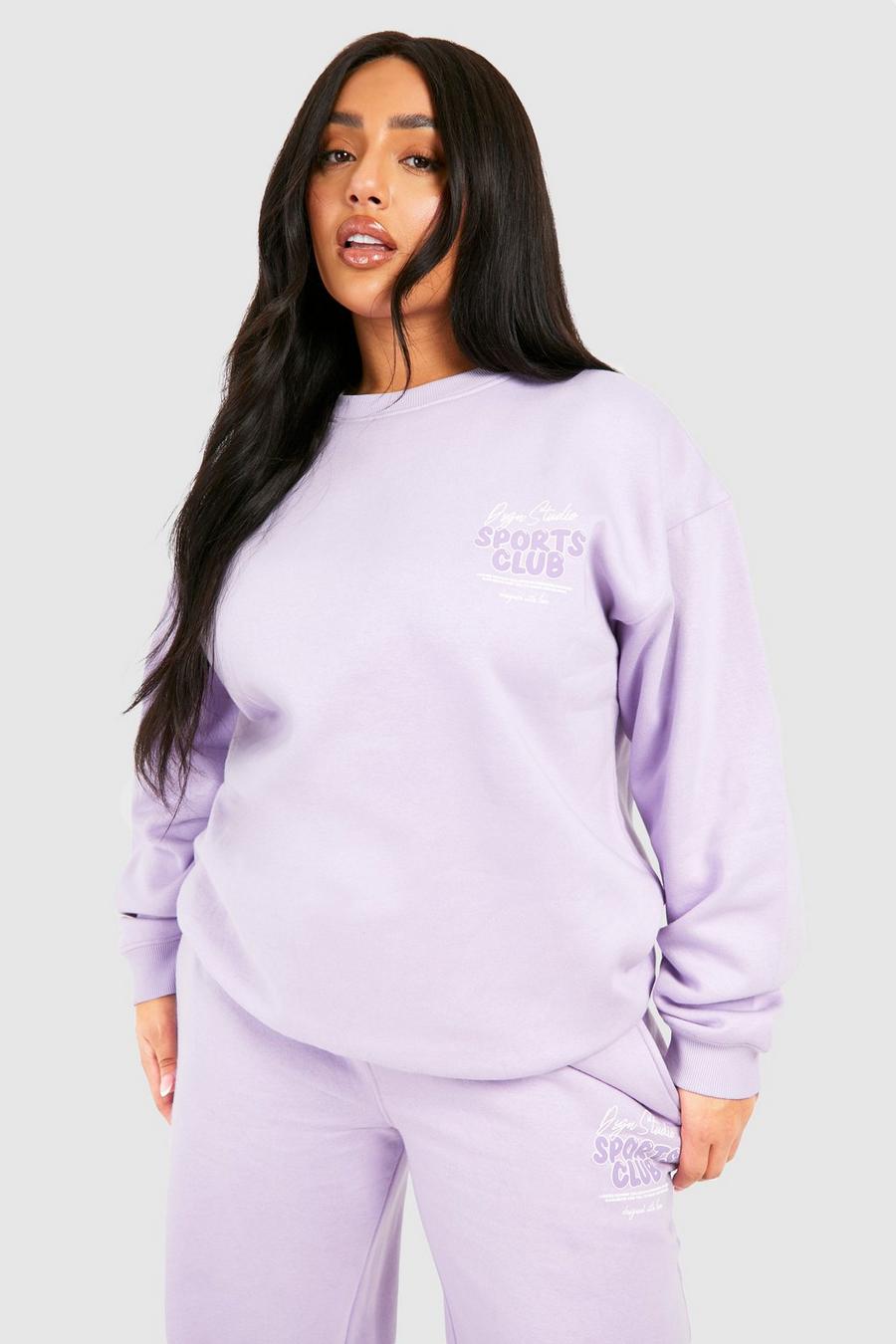 Plus Oversize Sweatshirt mit Dsgn Studio Sports Club Slogan, Purple