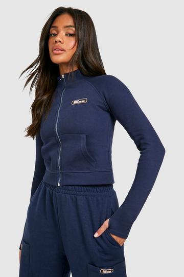 Navy Badge Detail Ribbed Zip Through Top