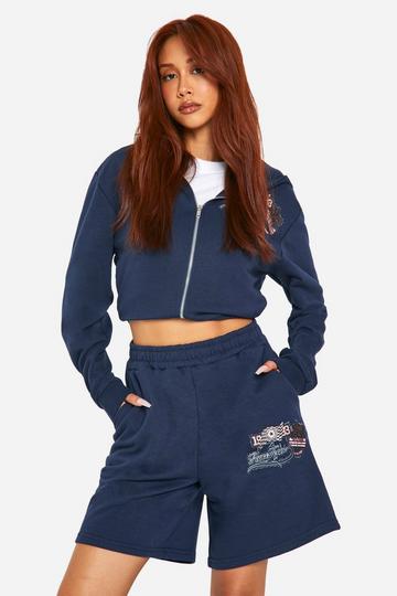 Motocross Applique Badge Sweat Jogger Short navy