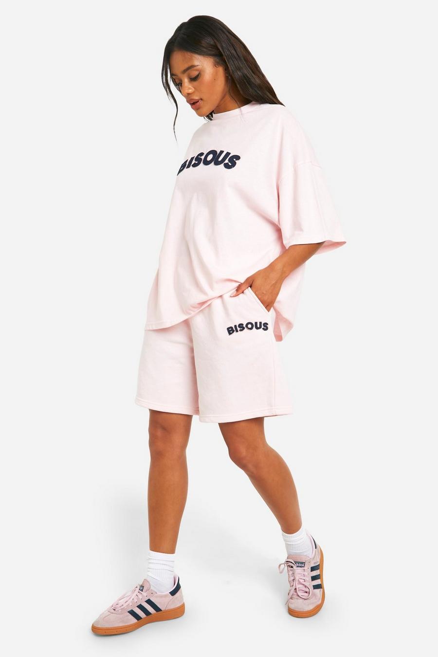 Baby pink Oversized Bisous Denim T-Shirt