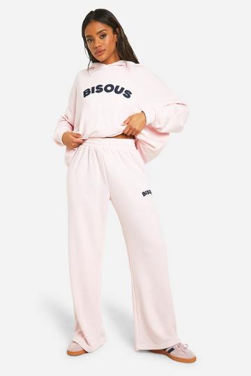 Pink Bisous Denim Applique Straight Leg Sweatpant