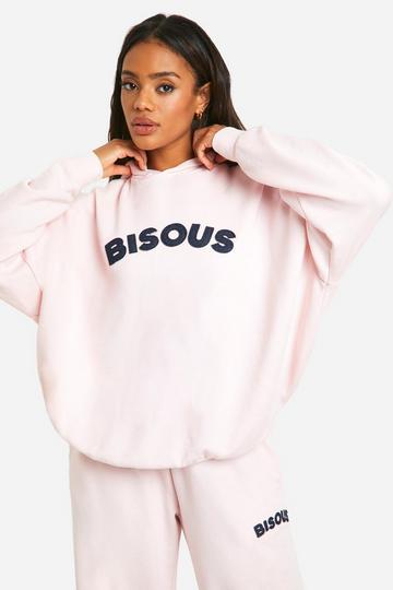 Bisous Denim Applique Oversized Hoodie pink