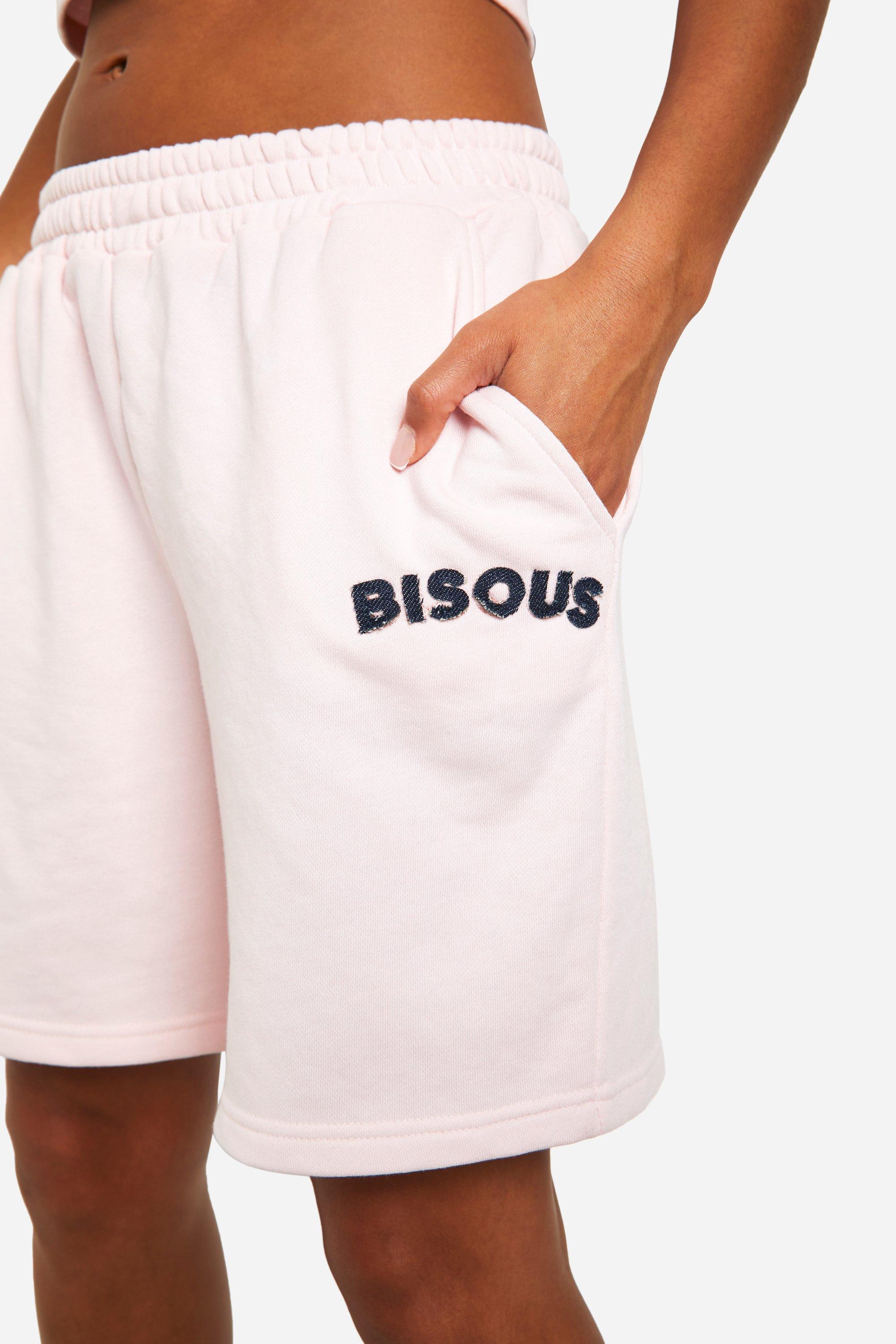 Bisous Denim Applique Sweat Sweat Short