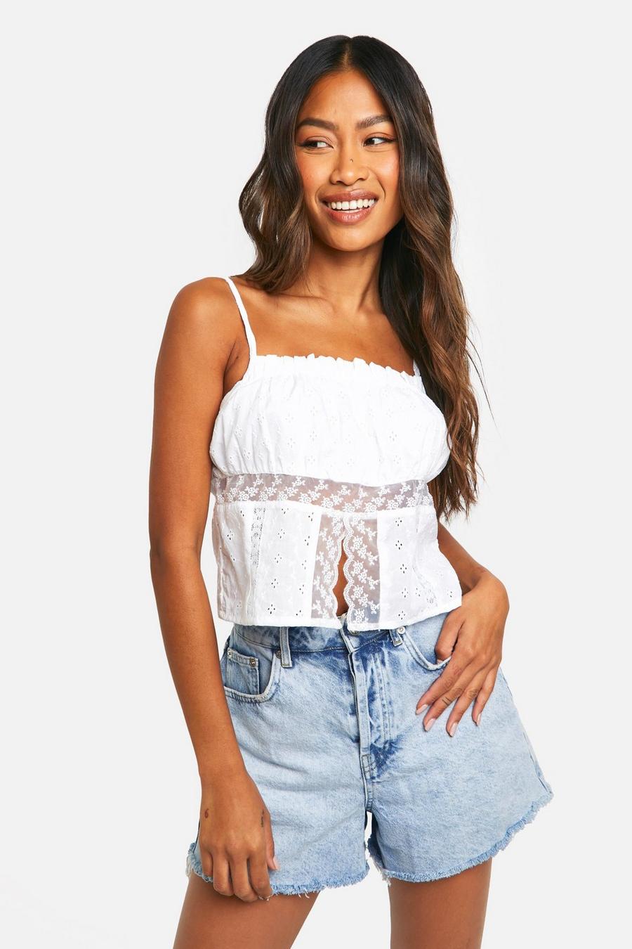 White Broderie Lace Trim Cami image number 1